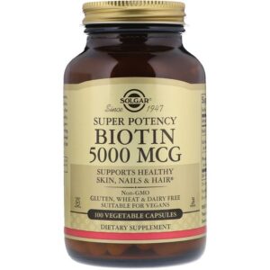 Solgar Biotin, 5000 mcg, 100 Vegetable Capsules