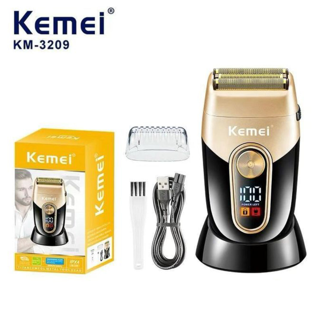 KEMEI KM-3209 Rasoir à barbe rechargeable, électrique pour hommes, tondeuse à poils flottante, appareil de rasage pour le visage