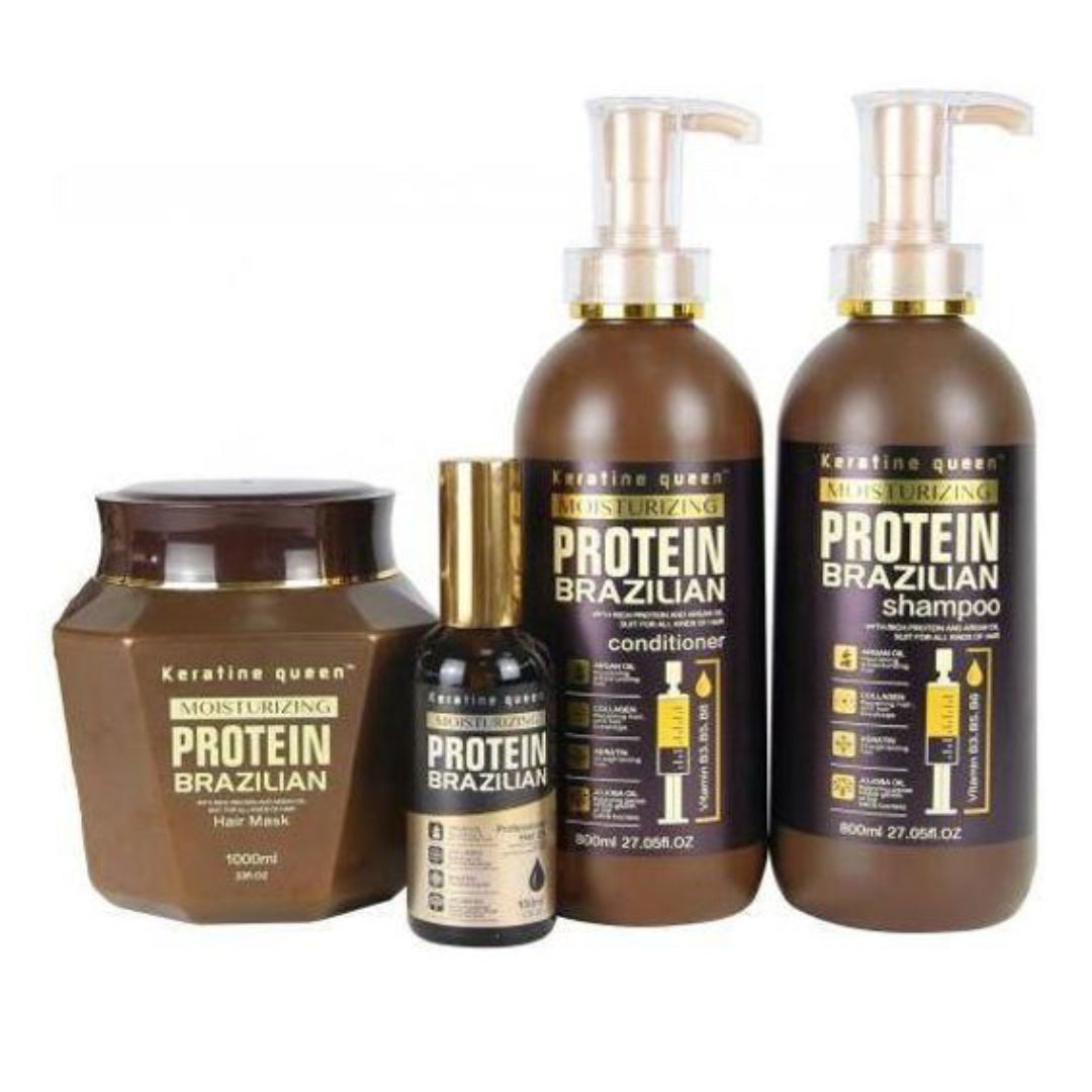 KERATINE QUEEN PACK Protein Brazilian Moistrizing Professional - Shampooing, Conditioner,Masque, Huile