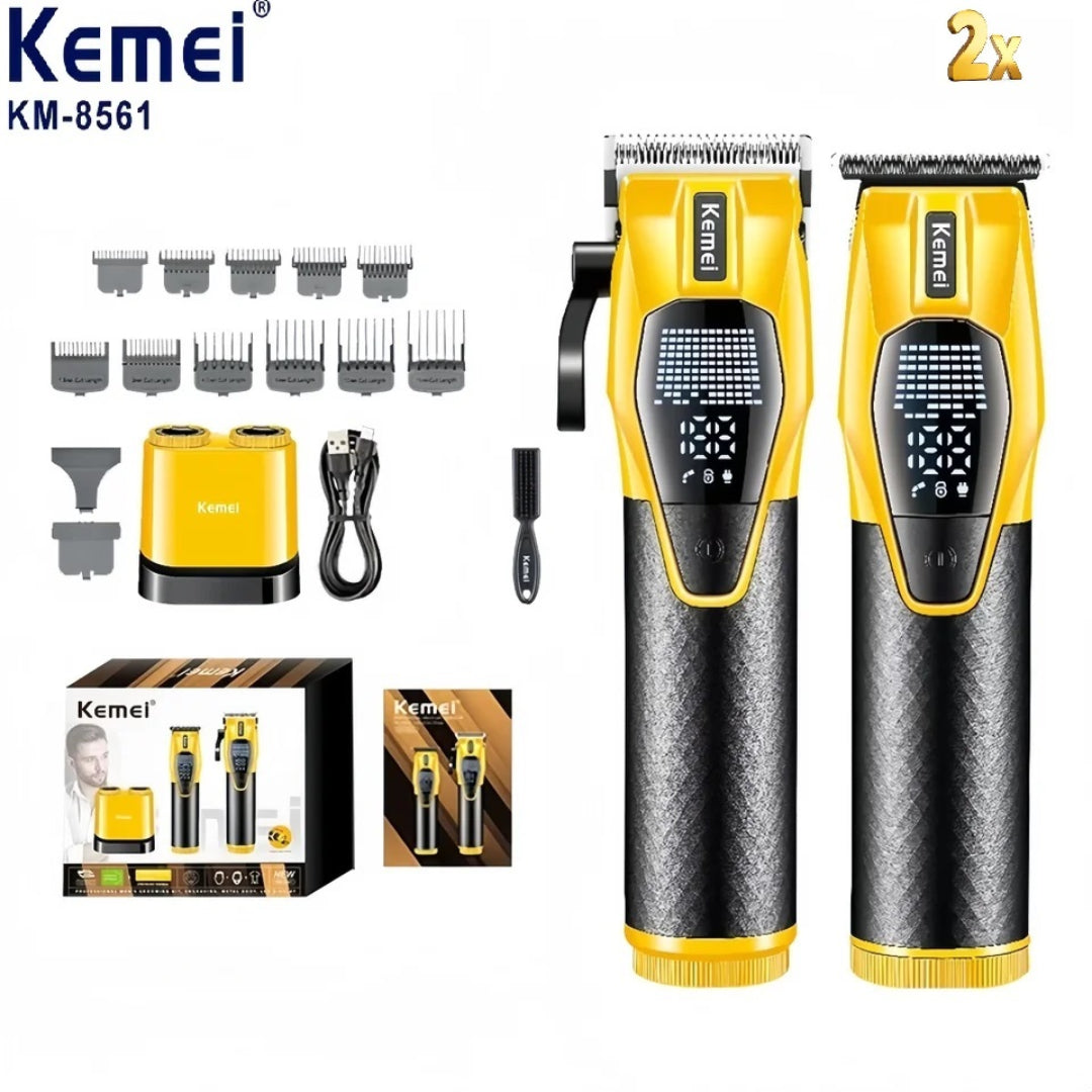 Kemei KM-8561 Rasoir electrique a grille pour homme double lame flottante pour estomper peau et barbe rechargeable