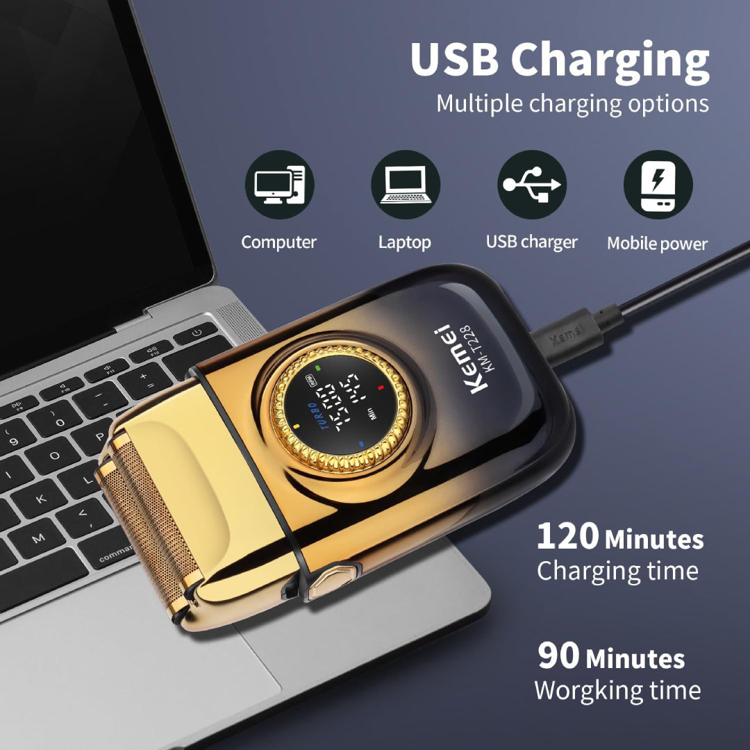 KEMEI KM-T228 Rasoir Electrique a grille pour homme sans fil rechargeable avec écran LED 3vitesses sec et humide – Image 7