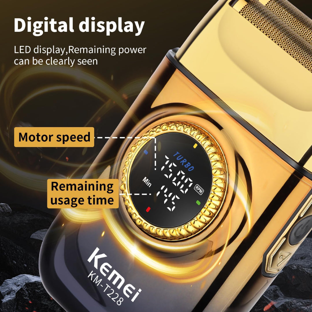 KEMEI KM-T228 Rasoir Electrique a grille pour homme sans fil rechargeable avec écran LED 3vitesses sec et humide – Image 8