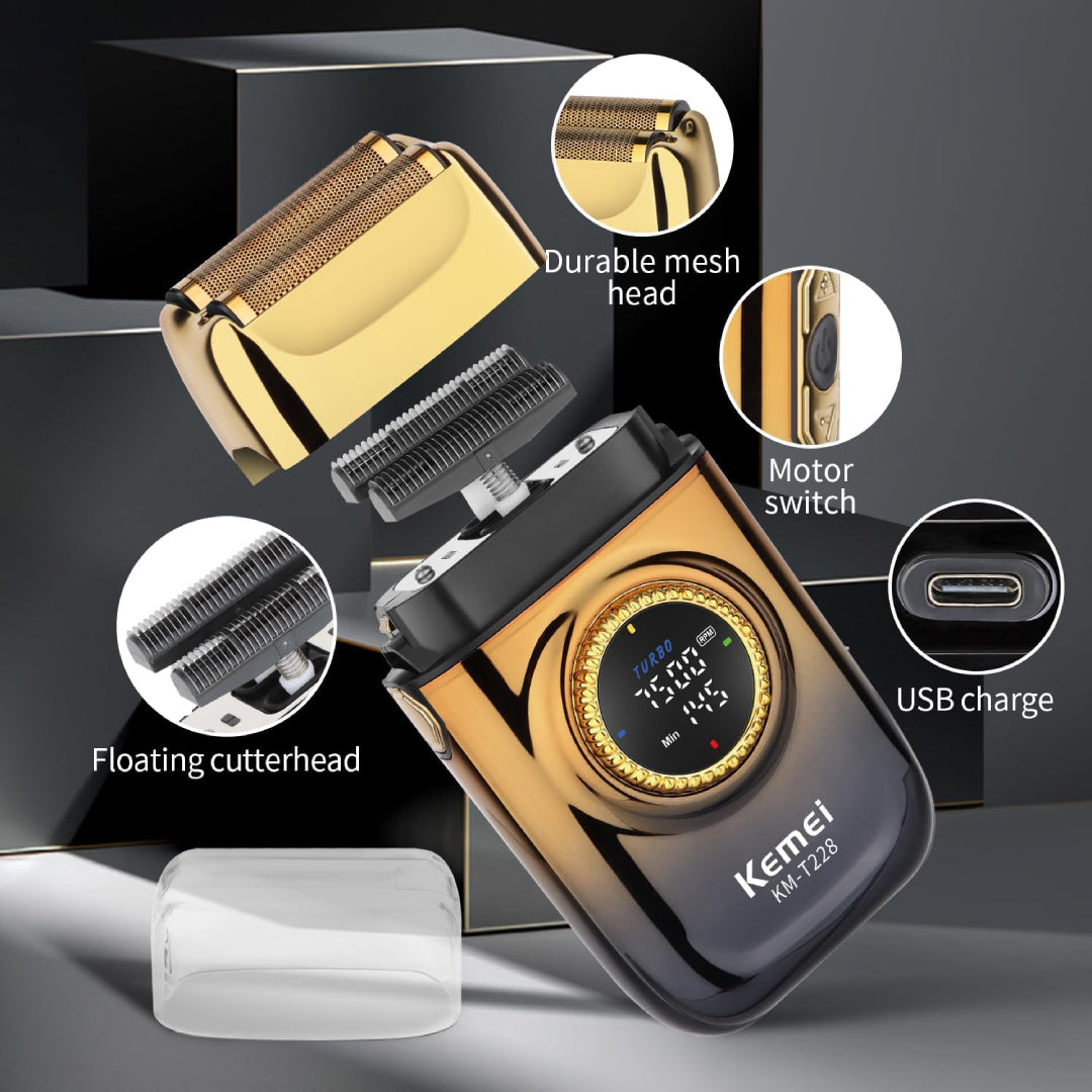 KEMEI KM-T228 Rasoir Electrique a grille pour homme sans fil rechargeable avec écran LED 3vitesses sec et humide – Image 6