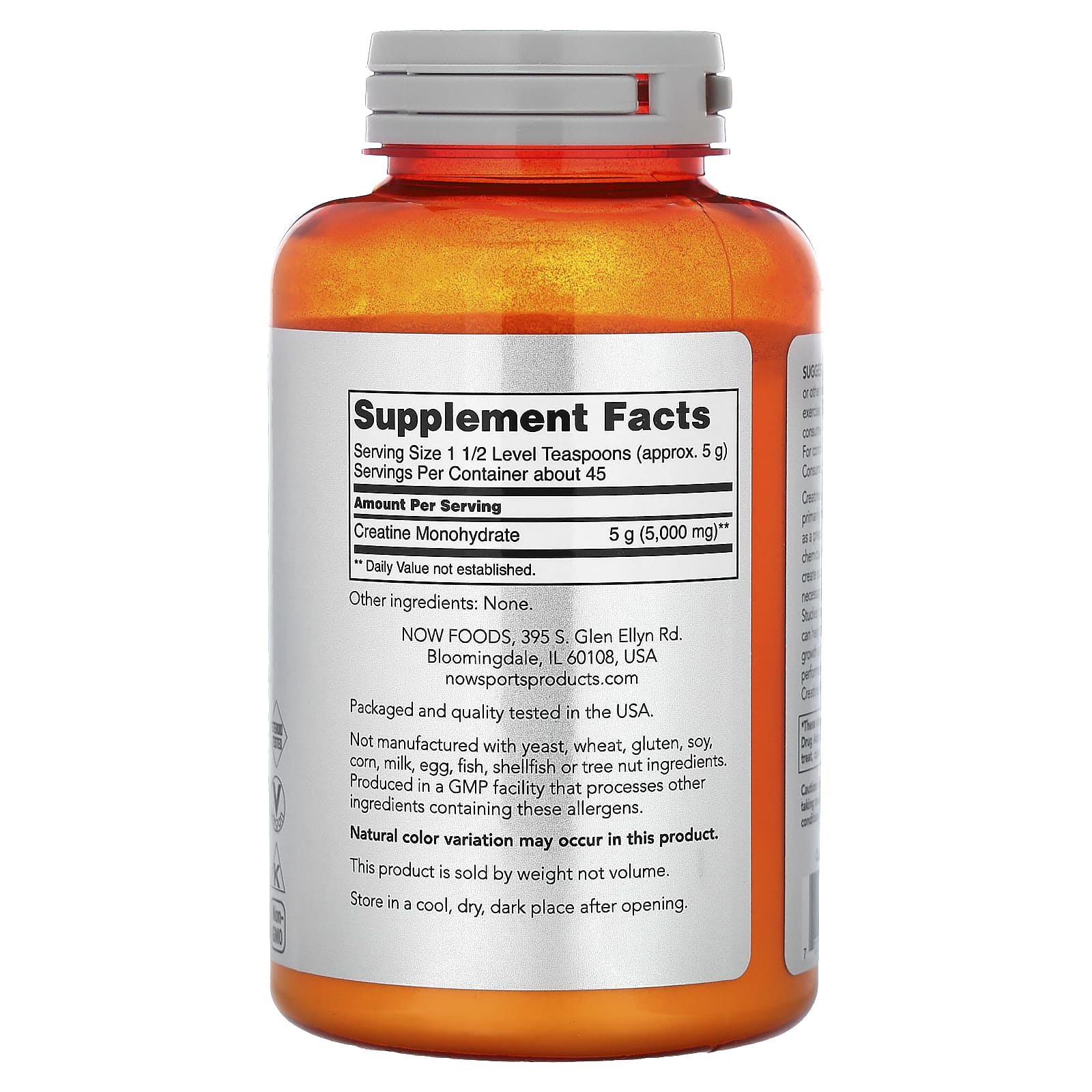 NOW Foods, Sports, Créatine monohydrate, 227 g – Image 2