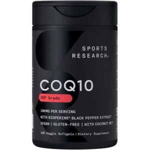 Sports Research CoQ10 avec BioPerine, Qualité USP, 100 mg, 120 capsules à enveloppe molle végétariennes